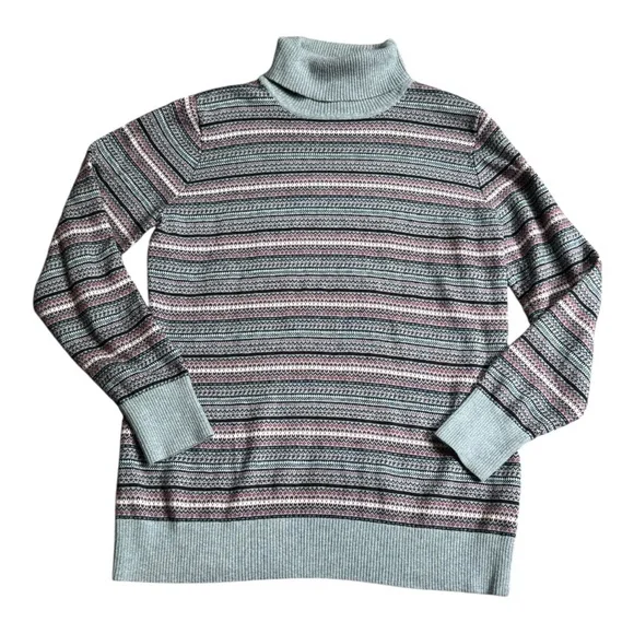L.L. Bean Cotton Cashmere Fair Isle Turtleneck Sweater size XL 503413 - Picture 2 of 8